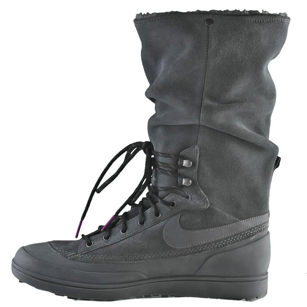 Nike‎ Women's Gray Storm Warrior Leather Fold Mid-Calf Winter Snow Boots Size 6